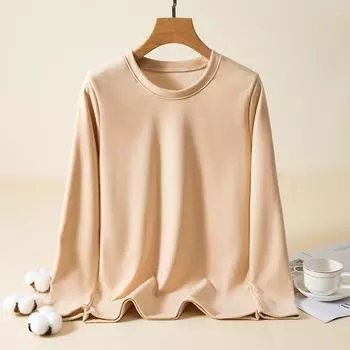 Большой размер, свободная, с круглым вырезом, повседневная, женская, осенне-зимняя, теплая, с длинными рукавами, с толстой бархатной подкладкой для осенней домашней одежды M