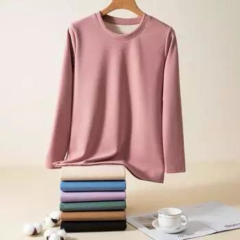 Большой размер, свободная, с круглым вырезом, повседневная, женская, осенне-зимняя, теплая, с длинными рукавами, с толстой бархатной подкладкой для осенней домашней одежды M