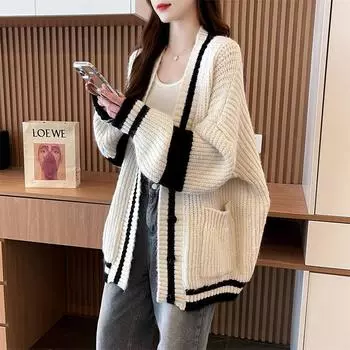 Большой размер свободный ленивый мягкий вощеный свитер кардиган женский новый осенне-зимний цвет, подходящий по цвету к иностранному стилю универсальный вязаный жакет One size серый