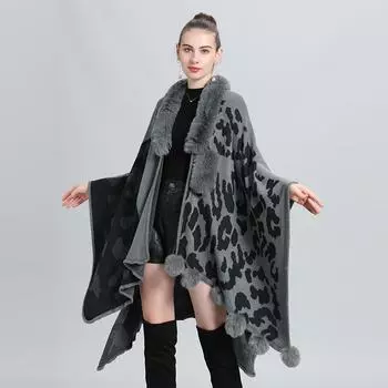 Большой размер свободный многоцелевой вязаный кардиган женская накидка шаль, вязаная шаль 0970 # One Size серый