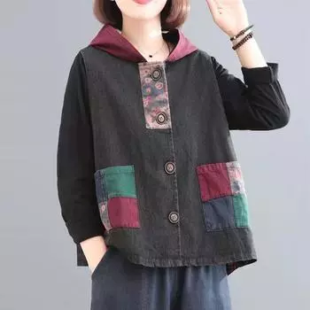 Большой размер телесного цвета ретро состаренный капюшон с принтом пэчворк джинсовый жилет для женщин XXXXXL красный