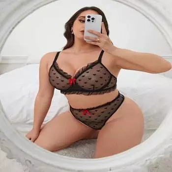 Большой размер толстый ММ эротическое нижнее белье сексуальное стальное кольцо кружево прозрачное сердце трехточечный костюм 1XL