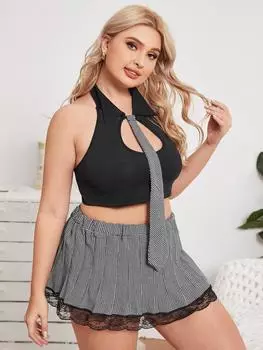 Большой размер толстый ММ форма разрезная лямка студенческая форма клетчатая сексуальный соблазн эротическое нижнее белье 1XL