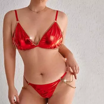 Большой размер толстый ММ лакированная кожа цепь соблазнительная раздельная сексуальная трехточечная секс нижнее белье 1XL