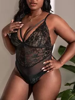 Большой размер толстый ММ перспектива кружева цельный сексуальный прозрачный эротическое нижнее белье 1XL