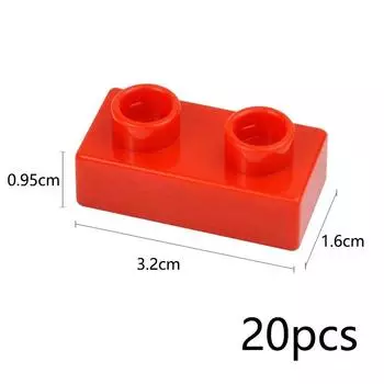Большой размер, тонкий строительный блок 1x2 точки, 20 шт., аксессуары для сборки, 1*2 кирпича, сделай сам, игрушки для креативного города, совместимые с большими Duploes