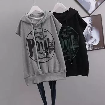 Большой размер тонкий жилет женский осенний корейский вариант жилета с капюшоном без рукавов XXXXL чёрный