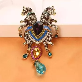 Большой размер Тяжелая промышленная двойная леопардовая брошь Роскошная персонализированная модная булавка с изображением животных Ретро унисекс брошь с