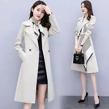 Большой размер тренчкот женский средний и длинный осенний новый свободный темперамент драпировка в стиле Гонконга Muse повседневное пальто куртка Large size M [recommended within 50kg] светло-зеленый