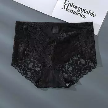 Большой размер Треугольник для женщин кружево Ice Silk бесшовное нижнее белье чистый хлопок средний диапазон, трусики со средней талией L