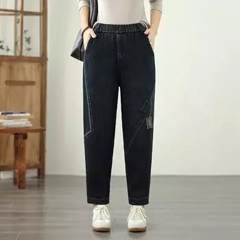 большой размер винтажная вышивка высокая талия повседневные женские весенне-летне-осенние джинсы деним брюки гарем M
