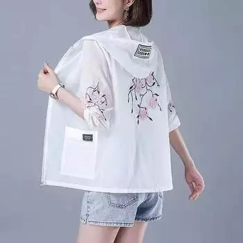 Большой размер вышитая летняя солнцезащитная дышащая солнцезащитная одежда для женщин XXXXL белый