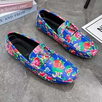 Большой размер взрыва северо-восточный большой цветок Doudou мужская обувь повседневная модная тенденция мягкая подошва кожаные туфли одноногие мокасины 38 красный