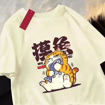 Большой размер Женская футболка с круглым вырезом и принтом, летняя новая, с коротким рукавом, милый топ XS