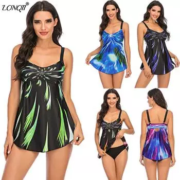 Большой размер, женская мода, фейерверк, градиент, камзол, платье для плавания, 2 шт., мягкий купальник бикини, купальный костюм с горячими источниками, однотонные трусы, купальный костюм танкини S