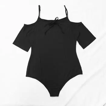 Большой размер женский комбинезон-комбинезон в полоску, эластичный, плотный, с открытыми плечами, сексуальный, с подтяжками, майка 0XL/L чёрный