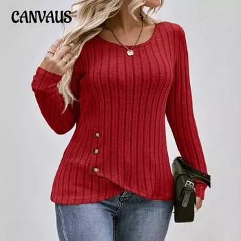 Большой размер женский круглый вырез с длинными рукавами новый все в одном топе 1XL красный