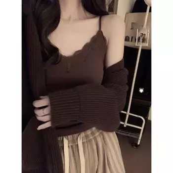 Большой размер женский осенний новый кружевной жилет с V-образным вырезом снизу и верхом женский толстый Mm200 Catties S