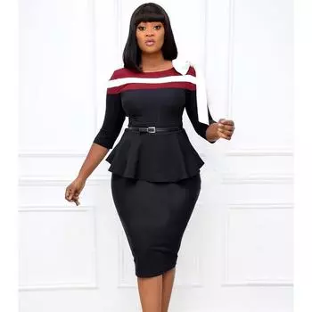 Большой размер, женское летнее модное лоскутное платье со средними рукавами, женское цельное элегантное деловое платье с рюшами S чёрный