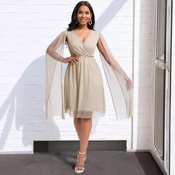 Большой размер, женское летнее модное платье-накидка с v-образным вырезом, женское элегантное цельное однотонное короткое платье с поясом S розового золота