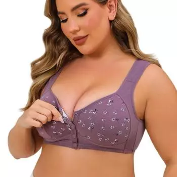 Большой размер, женское нижнее белье с принтом без стального кольца, широкий плечевой ремень, бюстгальтер с фиксированной чашкой и пряжкой спереди для полных девушек 42/95 чёрный