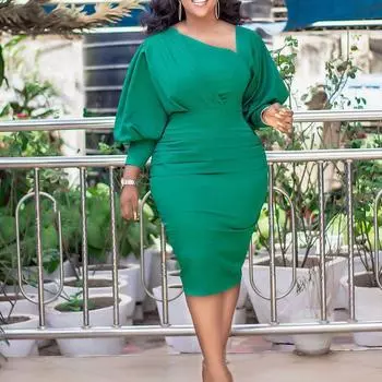 Большой размер, женское весенне-осеннее модное платье с длинными рукавами, женское элегантное цельное однотонное тонкое платье-футляр S жёлтый