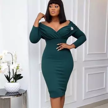 Большой размер, женское весенне-осеннее модное сексуальное платье с v-образным вырезом, женское цельное однотонное плиссированное платье с длинными рукавами S жёлтый