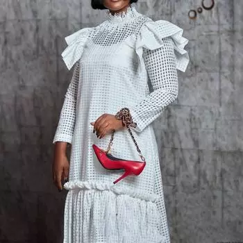 Большой размер, женское весенне-осеннее модное ажурное платье, женское однотонное платье из двух частей с длинными рукавами S белый