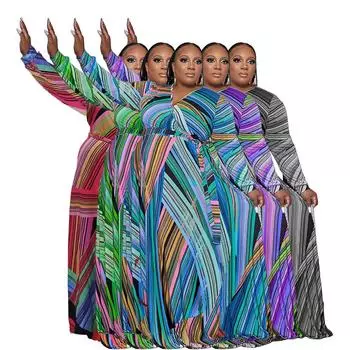 Большой размер, женское весенне-осеннее модное платье с длинными рукавами и v-образным вырезом, женское цельное свободное платье с принтом и поясом XL зелёный