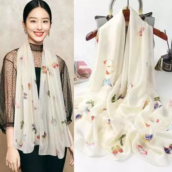 Большой роскошный шелковый шарф, тонкий цветочный платок, милый женский хиджаб, шали для женщин Style E
