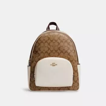 Большой рюкзак Coach Court из канвы Signature, золотистого цвета, цвета хаки, мелом