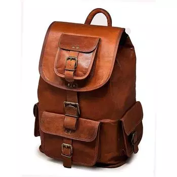 Большой рюкзак из натуральной кожи, дорожная сумка для мужчин и женщин 16 x 8 x 8 in коричневый
