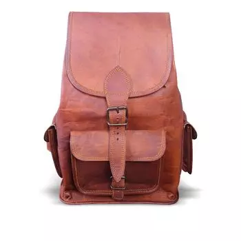 Большой рюкзак из натуральной кожи, дорожная сумка для мужчин и женщин 16 x 8 x 8 in коричневый