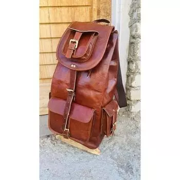 Большой рюкзак ручной работы из натуральной винтажной козьей кожи, дорожная сумка, новый 16 x 8 x 8 in коричневый