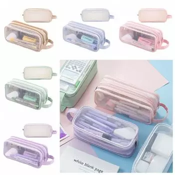 Большой сетчатый пенал с двумя отделениями, сумка для маркеров, органайзер для канцелярских принадлежностей, прозрачная многоцветная сумка для карандашей, косметичка