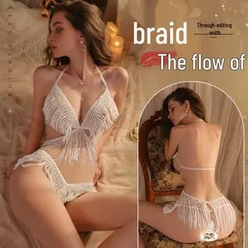 Большой Сексуальный Хлопковый Комплект Линжери Пижама с Кисточками и Холтером One Size