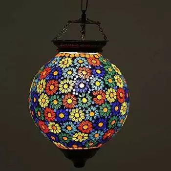 Большой сферический цветок Дизайнерский стеклянный подвесной светильник для гостиной и украшения дома Мозаичный светильник (Многоцветный, лампочка в комплект не входит); Сделано в Индии