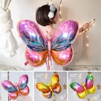 Большой шар-бабочка из алюминиевой фольги, красочный шар-бабочка, украшение для дня рождения, свадьбы, детского душа, детская игрушка B
