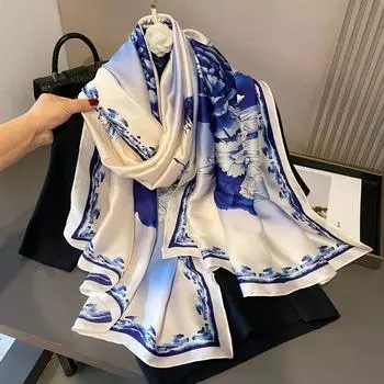 Большой шелковый шарф, тонкий пляжный хиджаб, элегантные цветочные шали, головной платок Style 5