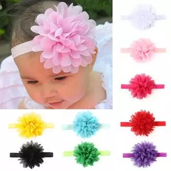 Большой шифоновый цветок, повязки на голову для новорожденных девочек, милые детские эластичные повязки для волос, аксессуары для волос белый