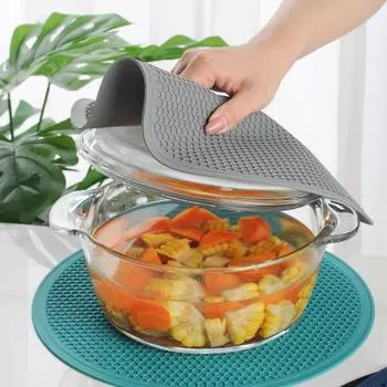 Большой силиконовый коврик 30 см, термостойкий коврик для столовых приборов, сотовый нескользящий держатель для кастрюли, настольный коврик, круглый коврик для чашки, кухонные аксессуары 29.5x29.5x0.2cm синий