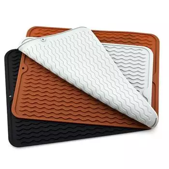 Большой силиконовый коврик для сушки посуды, нескользящий, термостойкий, водонепроницаемый, для столешницы, сушка для посуды, декоративный коврик для стола 40x30 cm шоколадный