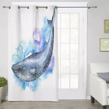 Большой синий кит, оконные шторы для гостиной, роскошный декор для спальни, занавески для кухни, занавески для окон 135W x 60H(cm) x1