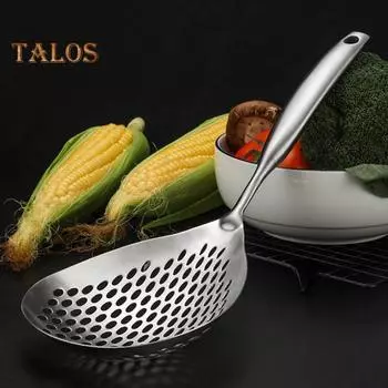 Большой скиммер с прорезями, сверхмощный пищевой фильтр из нержавеющей стали, ложка-фильтр для пельменей, лапши, сверхмощное сито для макарон с длинной ручкой серебряный