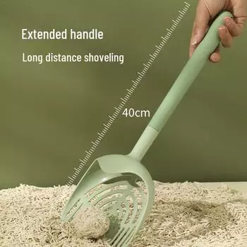 Большой совок для кошачьего туалета из бентонита с мелкими отверстиями и длинной ручкой — идеально подходит для легкой уборки 40*15cm зелёный