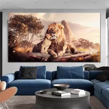Большой Современный Лев Закат Искусство Холст Картина Животные Настенное Искусство Картина Декор Гостиная Спальня Искусство Плакат Печати Домашний Декор 30x60CM
