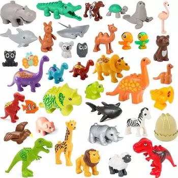 Большой строительный блок, аксессуары, кукла-зоопарк, кенгуру, носорог, зебра, динозавр, серия животных, сделай сам, собранные игрушки-дуплоы для детей, подарок