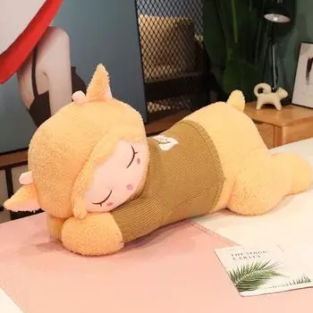 Большой свитер, плюшевая игрушка, милая лежащая игрушка, большая декоративная подушка в виде овцы, длинная декоративная подушка для девочки в подарок 80cm жёлтый
