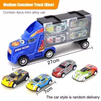 Большой транспортный автомобиль, контейнеровоз, грузовик, транспортные средства, игрушки с 4 шт., мини-литые машинки, игрушки для детей, модель, подарки для мальчиков красный