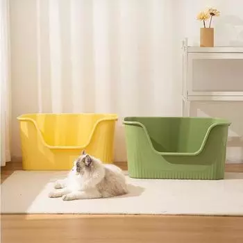Большой туалетный лоток с защитой от брызг, полузакрытый открытый кошачий туалет Гигантский большой кошачий туалет с высокими бортами для домашних кошек Домашние животные 561x363x333mm зелёный